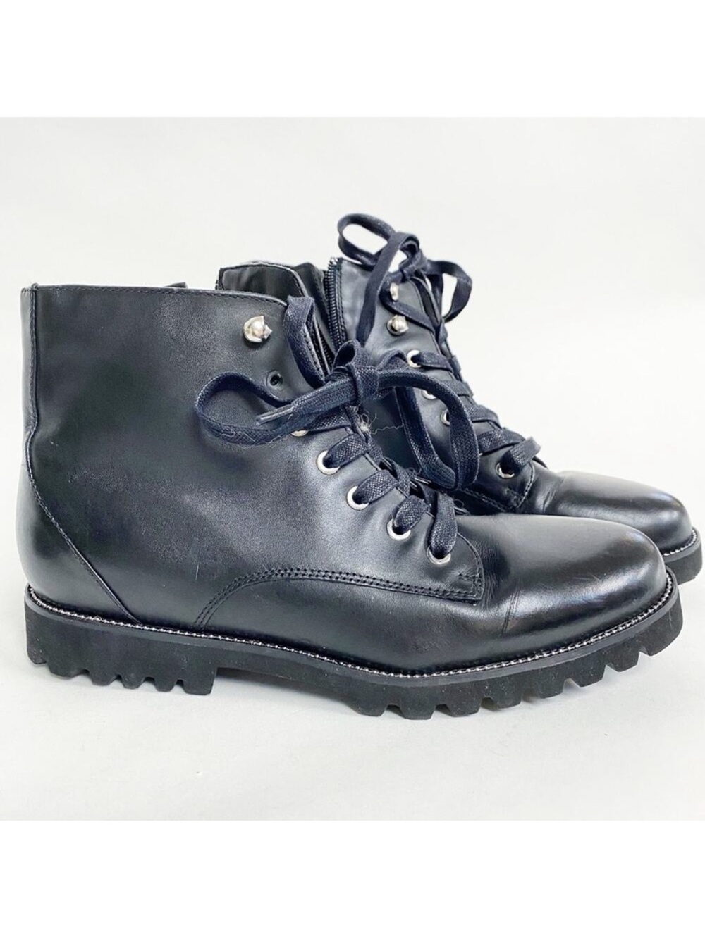 Blondo Rachelle Black Combat Boots Lade Up Leather Lug Sole Size 9